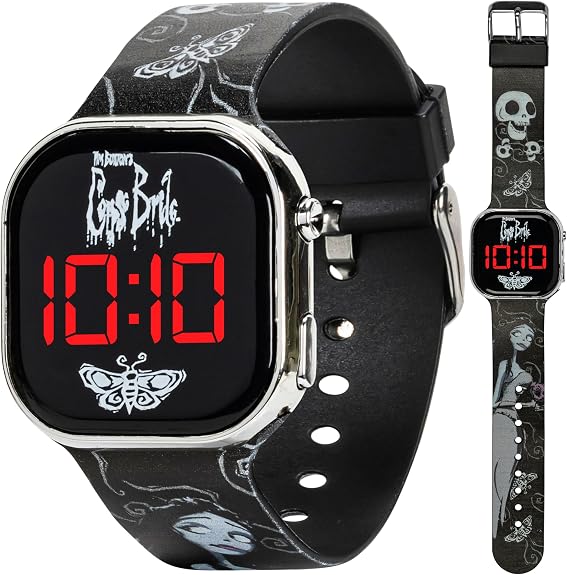 Tim Burton's Corpse Bride Kids LED Watch with Printed Silicone Strap - skull watch