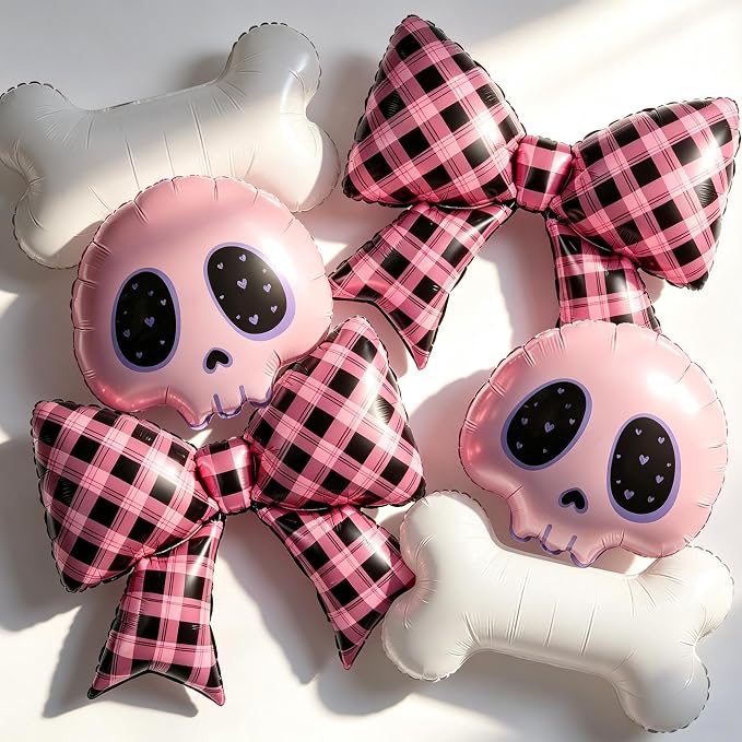 Pink Black Bow Balloons Skull Balloons Bad Two The Bone Party Decorations Bad 2 The Bone Party Decoration Girl Goth Halloween Party Girl Cute Skull Birthday Decor Monster Decor Y2K Theme Party Kpop - skull inflatable