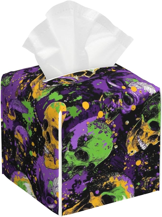 Tissue Box Cover Bottom Opening 5.2 in Cube-Skulls - skull toilet paper