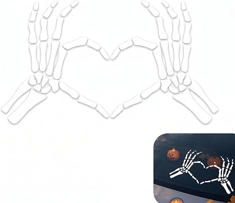 Skull Hand Car Decal, Halloween Vinyl Skeleton Hand Sticker, Gothic Spooky Bumper Window Laptop Decoration, Universal for Most Cars SUVs Trucks (White) - skull sticker
