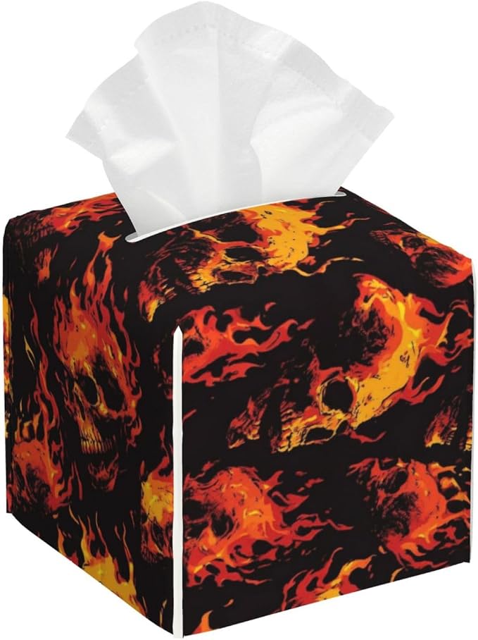Tissue Box Cover Bottom Opening 5.2 in Cube-Skulls By Flames - skull toilet paper