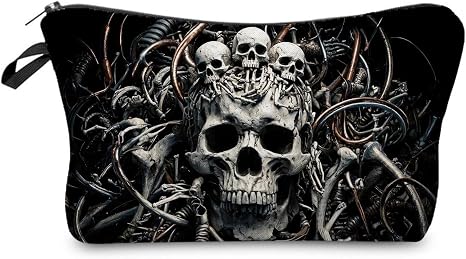 Livel lhood Metallic Gothic Skull Cute Small Makeup Bag - skull suitcase