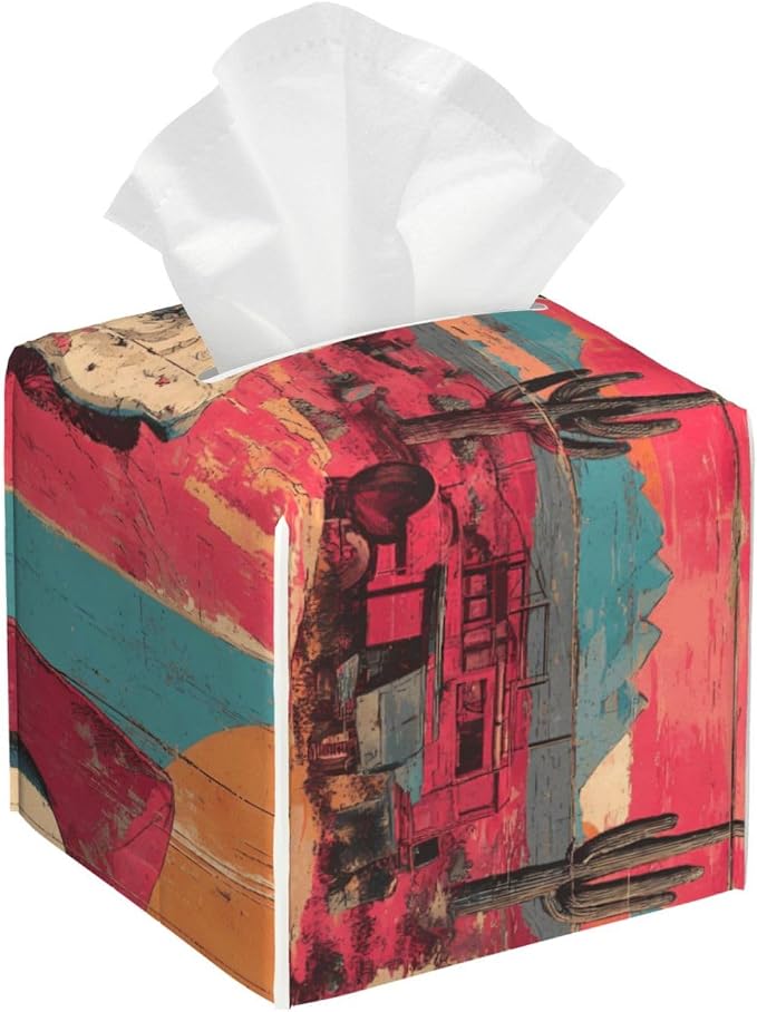 Tissue Box Cover Bottom Opening 5.2 in Cube-Western Skull - skull toilet paper