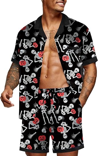 Ekouaer Men Silk Pajamas Set 2 Pieces Satin Pj Button Down Loungewear Sets - sugar skull costume