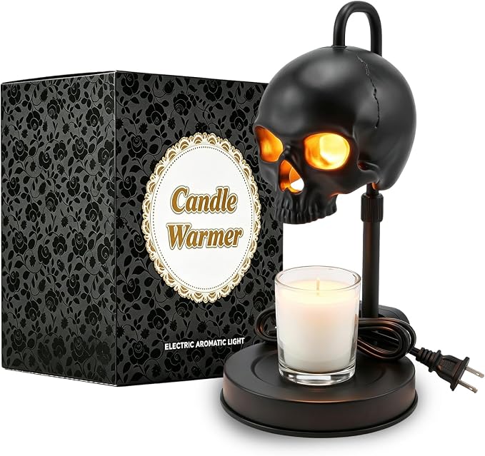 Skull Candle Warmer Lamp with Timer and Dimmer Black Gothic Adjustable Height Halloween Decor - skull lamp
