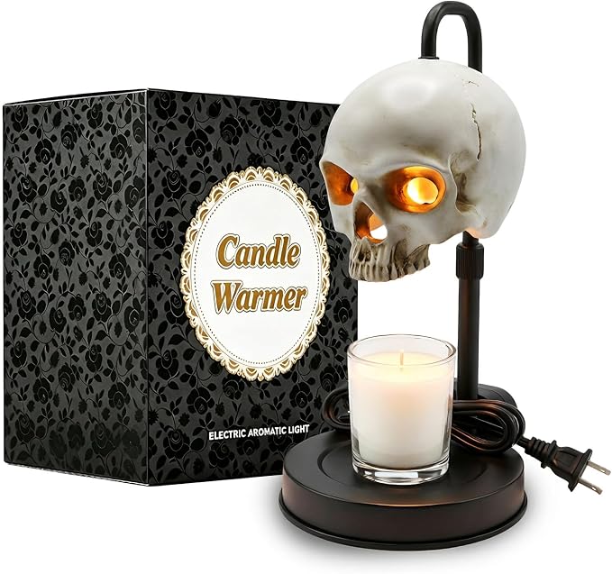 Skull Candle Warmer Lamp with Timer and Dimmer White Gothic Adjustable Height Halloween Decor - skull candle
