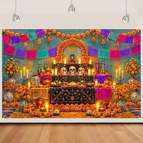 Day of The Dead Backdrop Banner 71×43in Dia de Los Muertos Backdrop Banner - skull carpet