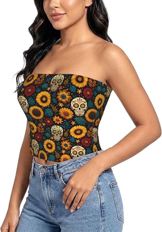 Tube Tops Strapless Summer Going Out Top-Sugar Skull - skull leggings