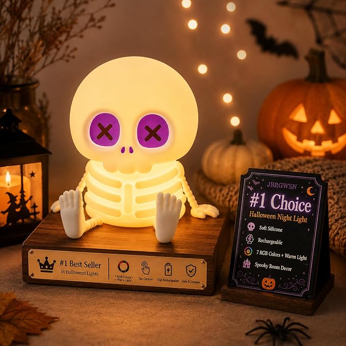 Halloween Gifts Decor Pink Skeleton Night Light Toy Skull Lamp Ghost Nightlight Squishy Silicone Rechargeable Room Decoration Ornament for Bedroom Desk LivingRoom Shelf Holiday Party - skull lamp