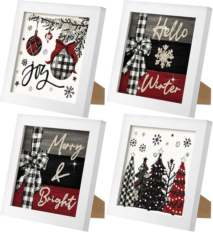 Geyoga 4pcs Christmas Diamond Painting Kits with Frame 7 x 7 Inch - skull painting