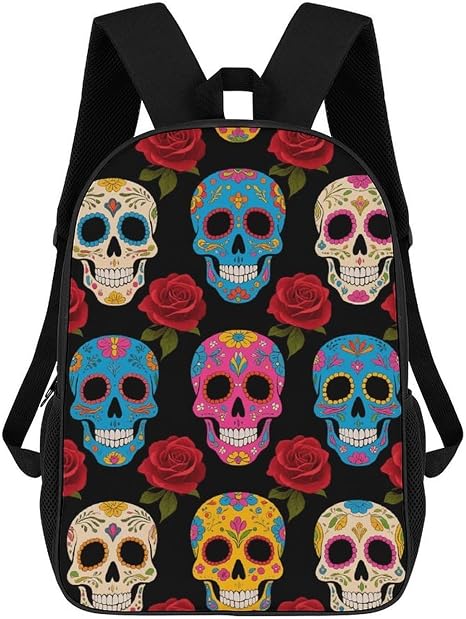 17 in Sugar Skulls Backpack with Adjustable Padded Strap - skull backpack