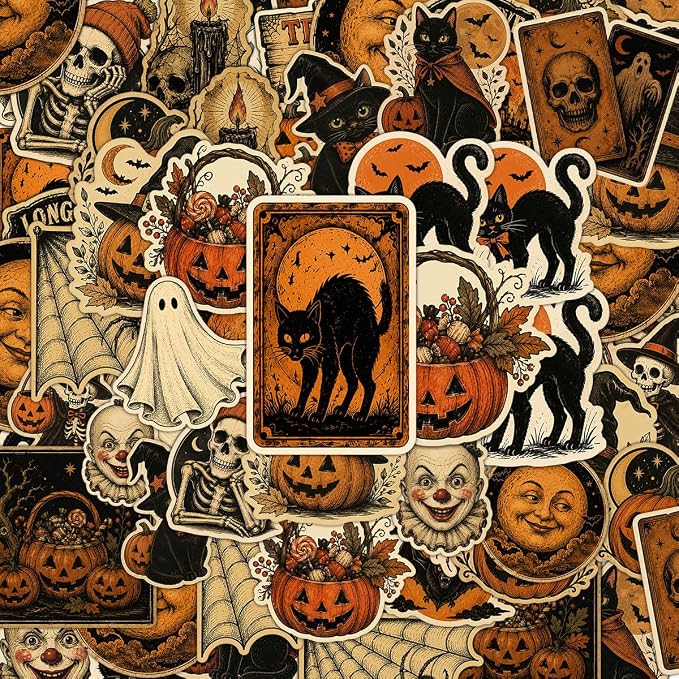 20PCS Vintage Halloween Vinyl Sticker Pack Decals Pumpkin Ghost Gift Set - skull sticker