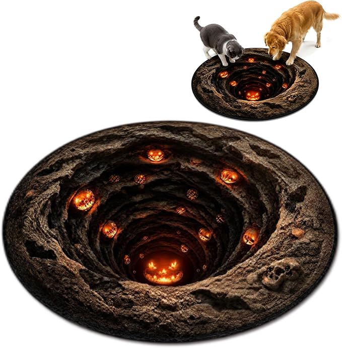 Halloween 3D Optical Illusion Rug, Candy Corn Abyss Quilted Round Mat，A