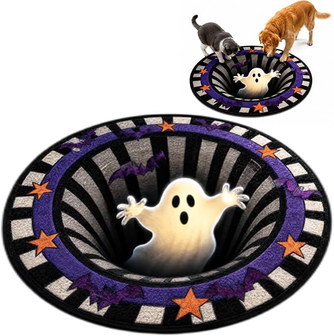 Halloween 3D Optical Illusion Rug, Candy Corn Abyss Quilted Round Mat，B
