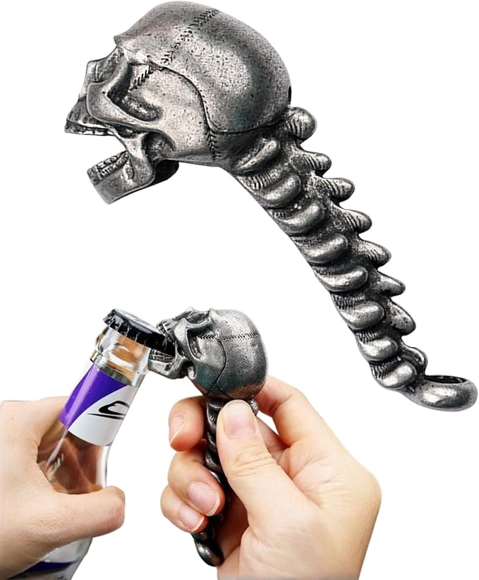 Skull Head Bottle Opener,Durable Stainless Steel Halloween Gifts, Ergonomic Spine Grip, Portable Bartender Head Party Essential