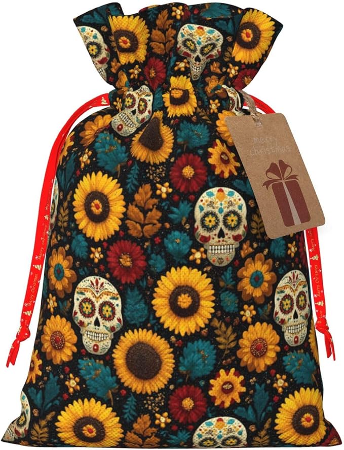 Pioyoku Drawstring Gift Bags With Tags-Sugar Skull - skull sticker