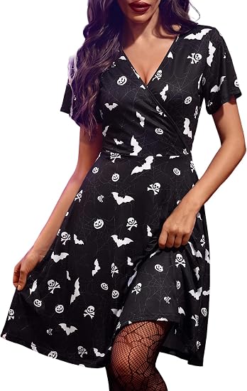 MSBASIC Halloween Dresses for Women Pumpkin Witch Vintage Gothic Dress - sugar skull makeup