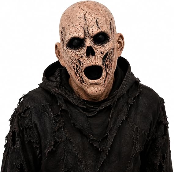 Realistic Skull Latex Mask, Full Face Horror Mask with Cracked Skin - sugar skull costume