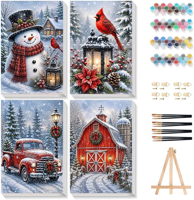 Gemozaic 4 Pack Christmas Paint by Numbers Kit for Adults, Framed, 8x12 in - skull painting