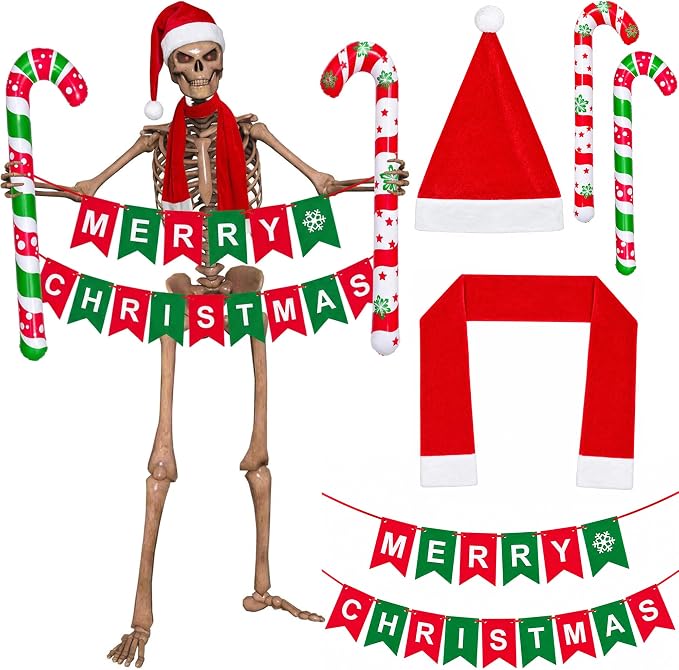 5Pcs 12ft Skeleton Christmas Outfit Accessory, Giant Skeleton Santa Costume - skeleton