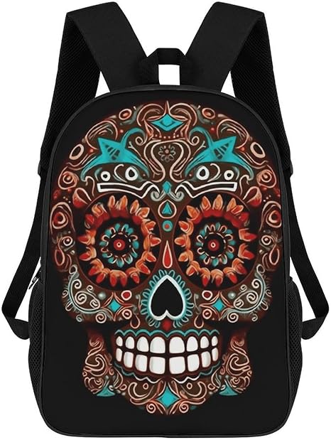 Sugar Skulls 17 Inch Laptop Backpack Lightweight for Travel Work - skull backpack