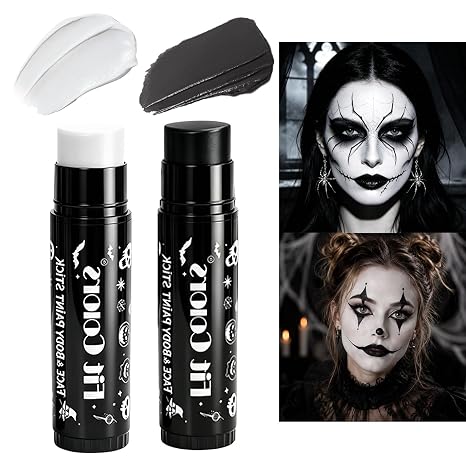Black White Face Body Paint Stick Set,Facepaint Sticks for Halloween Makeup - skull painting