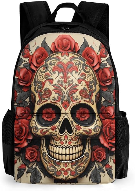 16 Inch Large Laptop Backpack Waterproof Durable Gym Bag Men Women - skull backpack