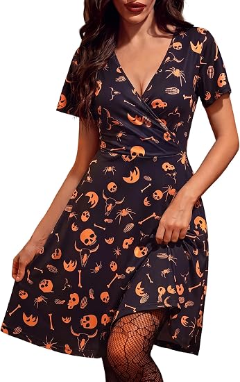 MSBASIC Halloween Dresses for Women Pumpkin Witch Vintage Gothic Dress - sugar skull costume
