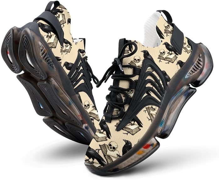 Raven Book Skull Sneakers for Women Lightweight - sugar skull boots