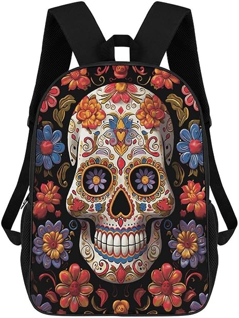 Sugar Skulls 17 Inch Laptop Backpack Lightweight for Travel Work - skull backpack