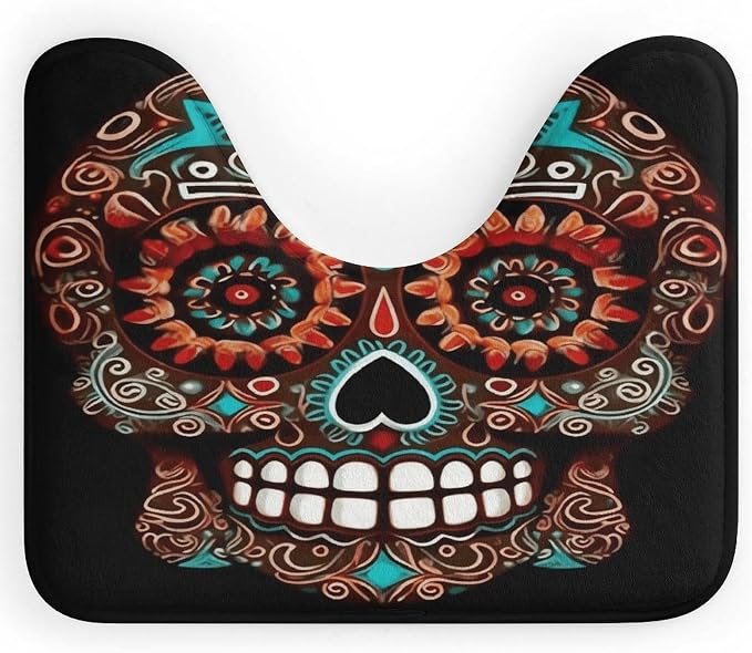 Sugar Skulls Day of The Dead U Shaped Bath Mat Bathroom Rug Toilet Rug - skull toilet mat