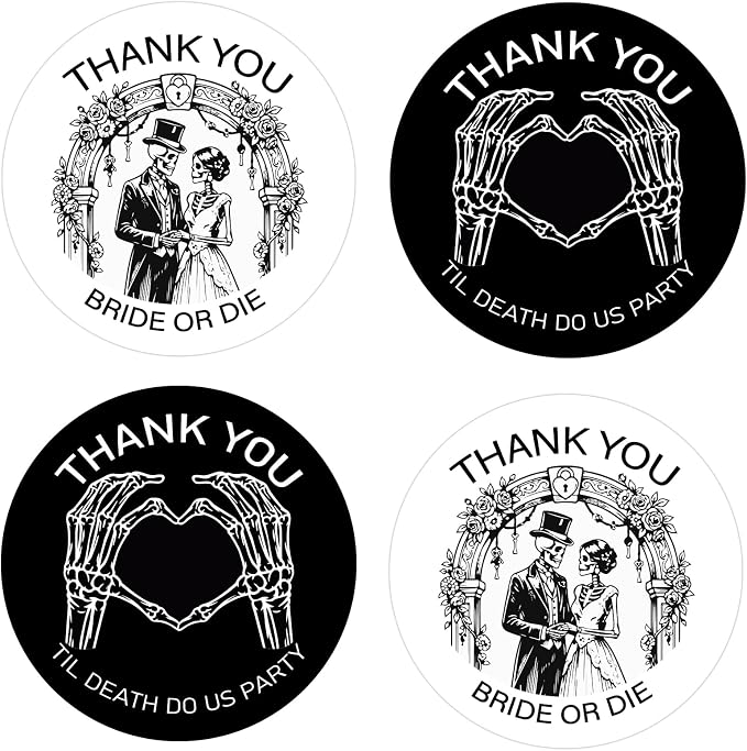 Serencatcher 80Pcs Bride or Die Till Death Do Us Party Thank You Stickers - skull sticker
