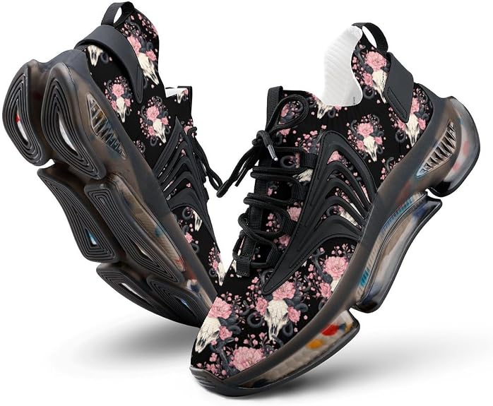 Animal Skull with Flowers Snake Sneakers for Women Lightweight - sugar skull boots