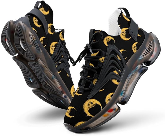 Moon with Skull Face Sneakers for Women Lightweight - sugar skull boots