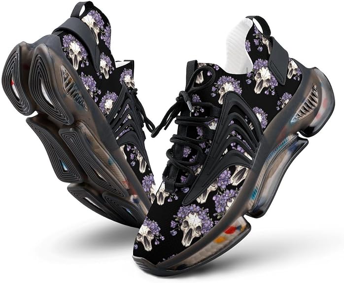Animal Skull with Flowers Sneakers for Women Lightweight - sugar skull boots
