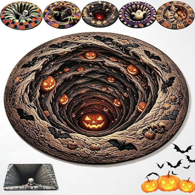 3D Halloween Rugs, Halloween 3D Rugs Optical Illusion, Soft and Durable Crystal Velvet Fabric, Halloween Indoor Decor(C-24 * 24inches)