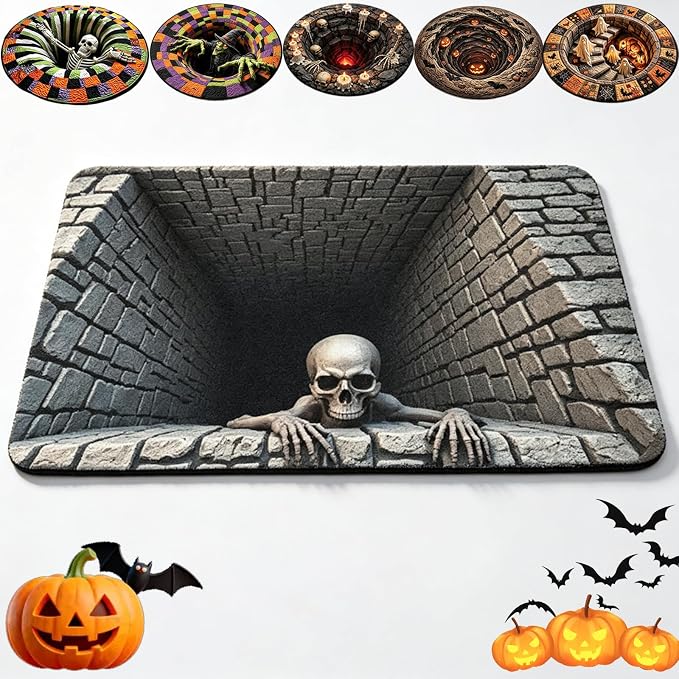3D Halloween Rugs, Halloween 3D Rugs Optical Illusion, Soft and Durable Crystal Velvet Fabric, Halloween Indoor Decor(G-35.5 * 24inches) - skull carpet