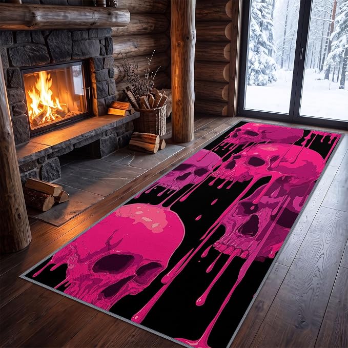 Washable Kitchen Runner Rug Non Slip 2'x7' Bedroom Rug Gothic Art - skull carpet