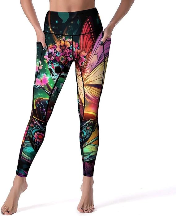 Fairy Sugar Skull Sitting in Mug High Waisted Leggings for Women - skull leggings
