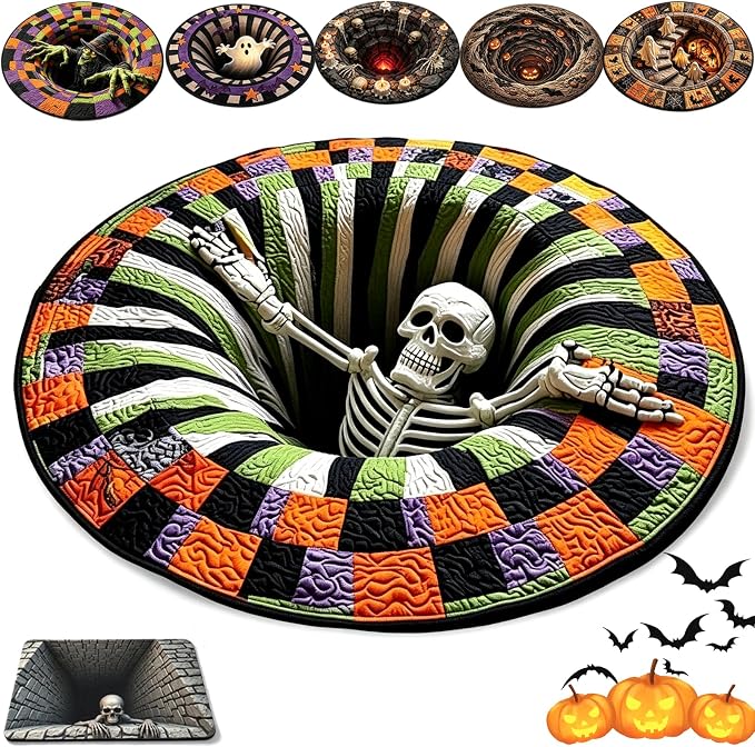 3D Halloween Rugs, Halloween 3D Rugs Optical Illusion, Soft and Durable Crystal Velvet Fabric, Halloween Indoor Decor(A-24 * 24inches) - skull carpet