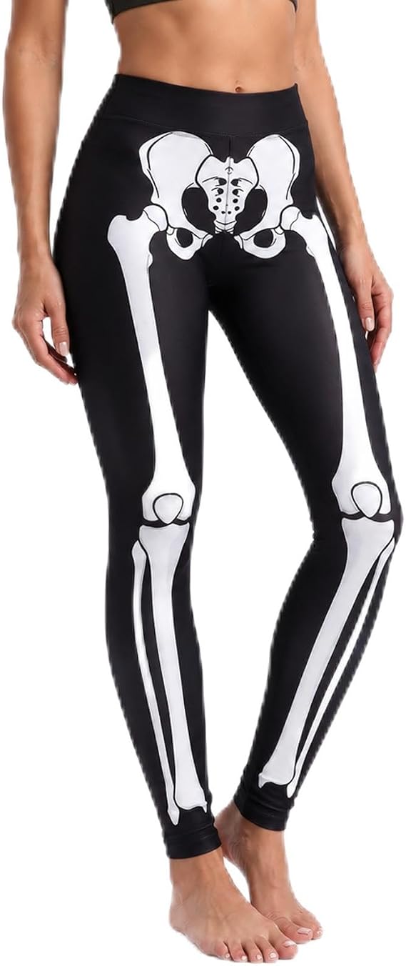 Halloween Women Stretchy Costume Legging Yoga Printed Soft Pants - skeleton
