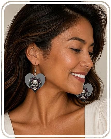 Faux Leather Earrings For Women Teardrop Earrings, Double Sided Print - skull tshirt