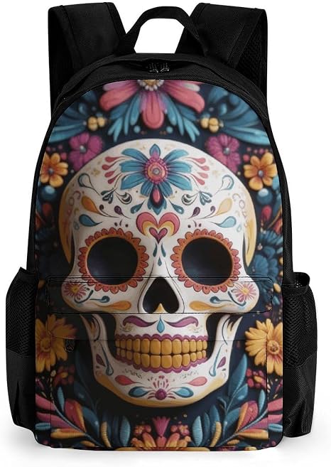 Sugar Skull Travel Backpack with Adjustable Padded Straps - skull backpack