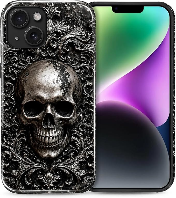 Case for iPhone 13 14, Dual Layer Cover, Gothic Skull - Skull phone case