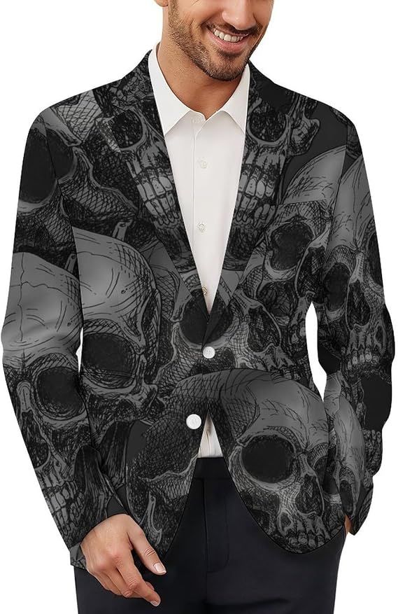 Goth Skull Black Mens Suit Jacket Casual Dress Coats Sports Wedding Business Jackets Outfit - skull jacket