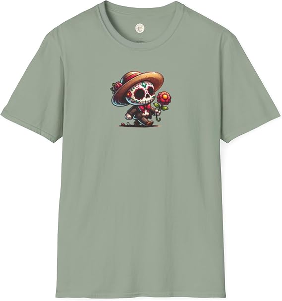 Sugar Skull Character with Flower T-Shirt - skull tshirt
