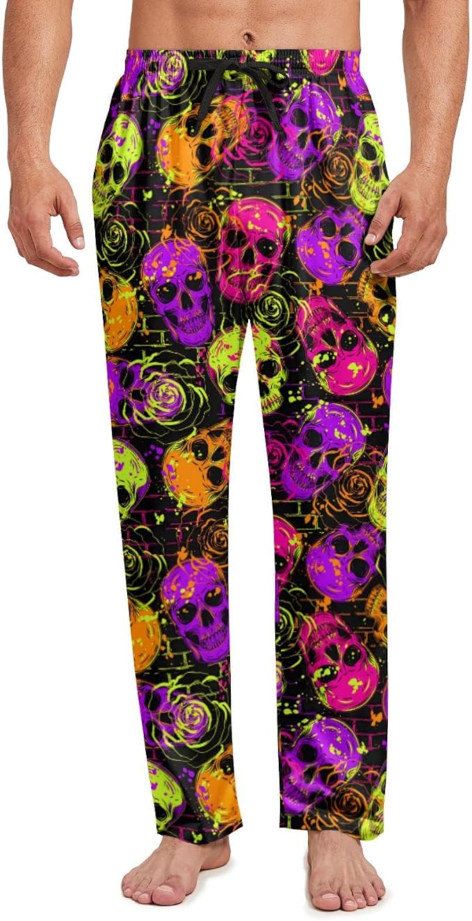 Mens Pajama Pants Lightweight Comfy Jogger sleepwear Holiday Costume Pj Bottoms with Pockets - skull pajamas