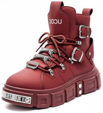 Men's Goth Combat Punk Fashion Boots Chunky Buckle Strap Ankle Boots Rivet Embellished Platform Lace-Up Side Zipper Design - sugar skull costume
