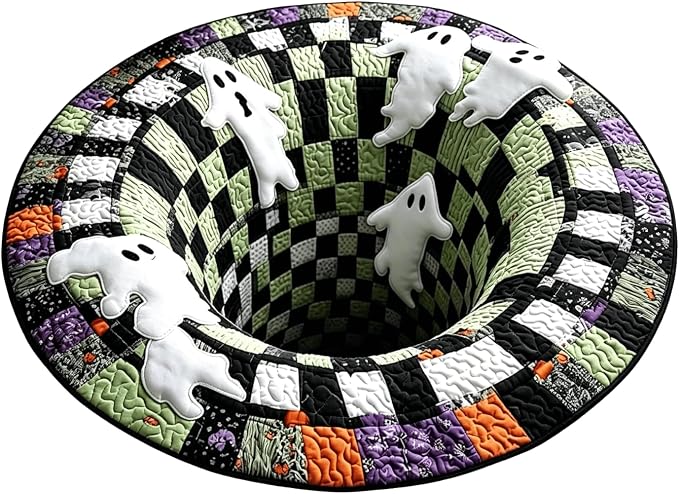3D Halloween Rug,Candy Corn Abyss Quilted Round Mat,Halloween Optical Illusion Carpet,Modern Home Decor with Eerie Depth（24inches） - skull carpet