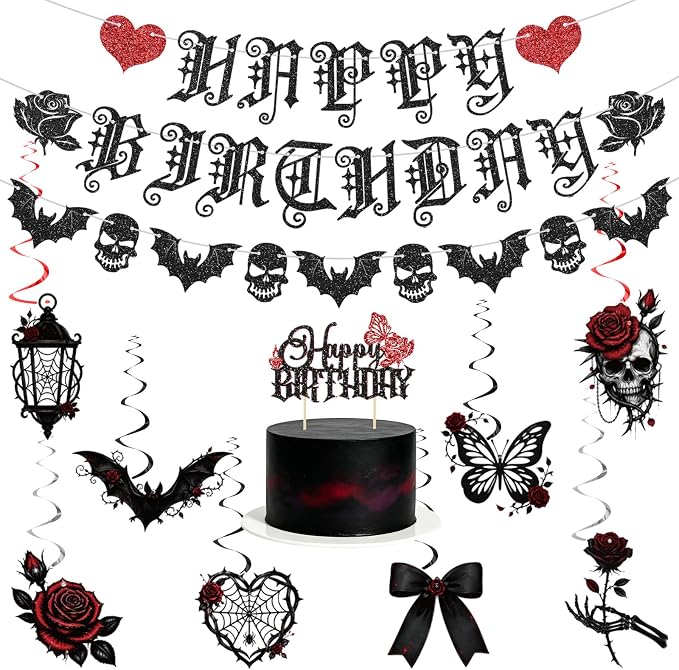 Gothic Birthday Decorations Skull Rose Butterfly Bow Birthday Party Supply - string light
